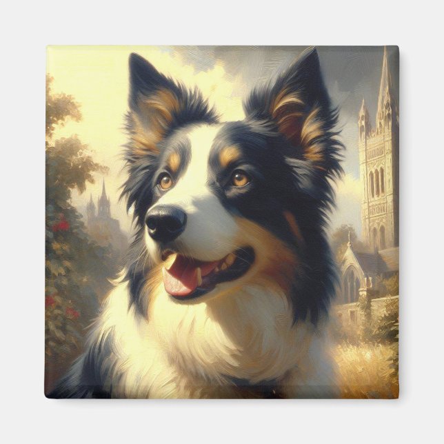 Vintage Border Collie Painting Magnet (Front)