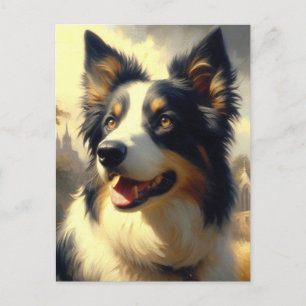 Vintage Border Collie Painting Postcard