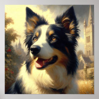 Vintage Border Collie Painting