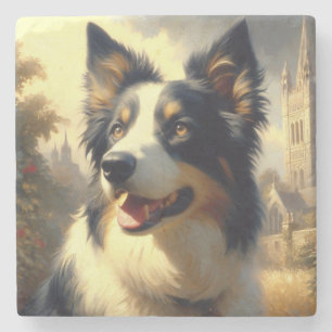 Vintage Border Collie Painting Stone Coaster