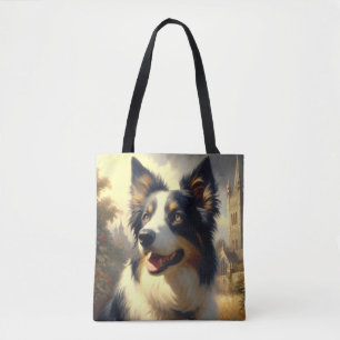 Vintage Border Collie Painting Tote Bag