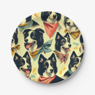 Vintage Border Collie Seamless Paper Plate