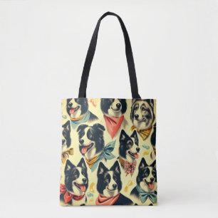 Vintage Border Collie Seamless Tote Bag