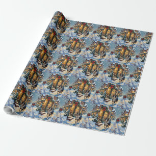 Vintage Border Collie Snowy Village Christmas Wrapping Paper