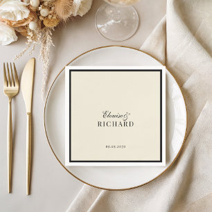 Vintage Border Ivory & Black Old Money Wedding Napkin