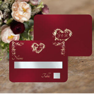 Vintage Border & Monogram - Red Place Card