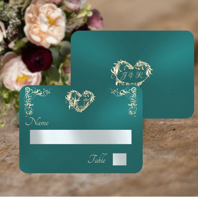 Vintage Border & Monogram - Teal Place Card (Creator Uploaded)