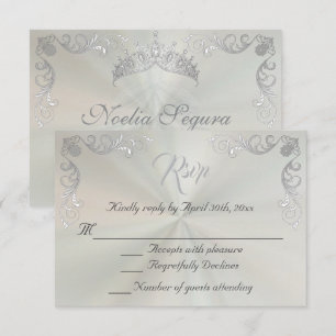 Vintage Border Quinceanera - Pastel Green/Silver RSVP Card