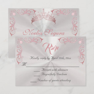 Vintage Border Quinceanera - Pearl White/Rose Gold RSVP Card