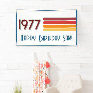 Vintage Born in 1977 Retro Stripe 50th Birthday Banner