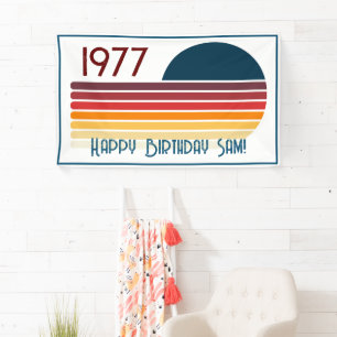 Vintage Born in 1977 Retro Stripe 50th Birthday Banner