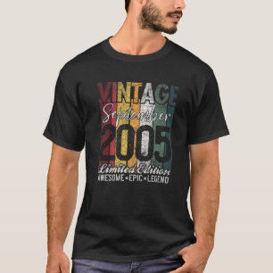 Vintage Born September 2005 15 Years Old 15Th Birt T-Shirt