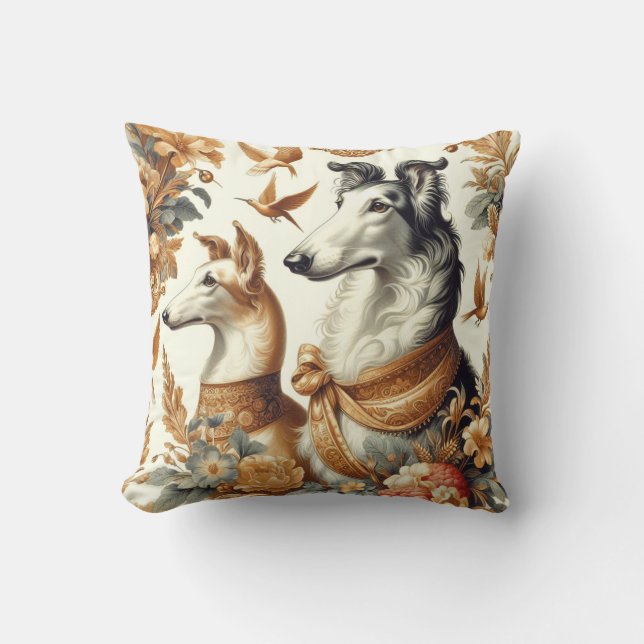 Vintage Borzoi Dog Illustration Cushion (Front)