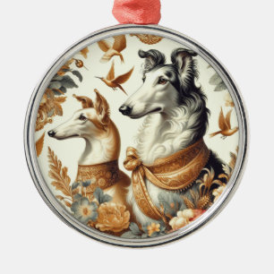 Vintage Borzoi Dog Illustration Metal Tree Decoration
