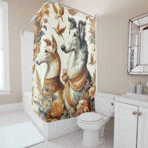Vintage Borzoi Dog Illustration Shower Curtain