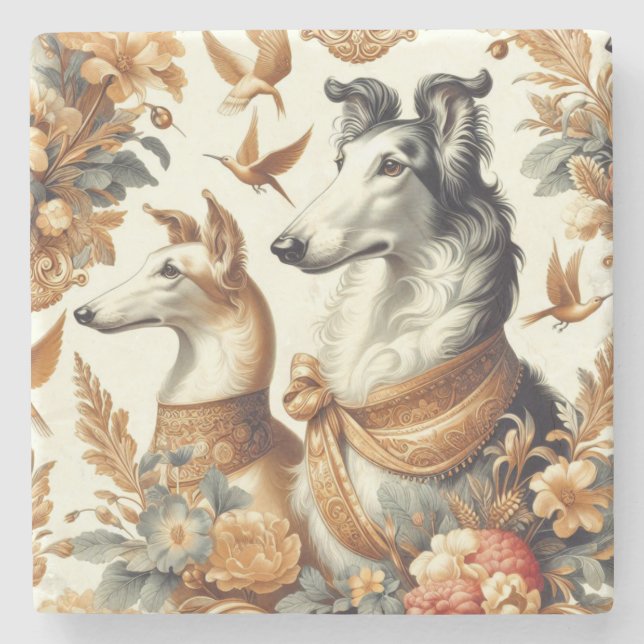 Vintage Borzoi Dog Illustration Stone Coaster (Front)