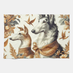 Vintage Borzoi Dog Illustration Tea Towel