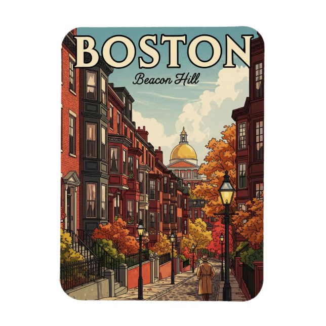 Vintage Boston Beacon Hill Travel Magnet (Vertical)