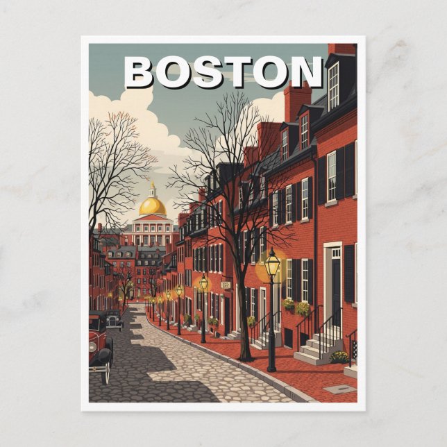 Vintage Boston Beacon Hill Travel Postcard (Front)