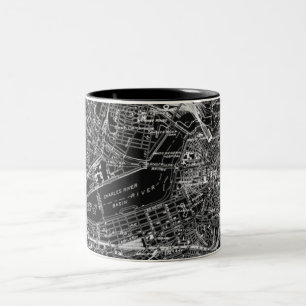 Vintage Boston Black and White Map Two-Tone Coffee Mug