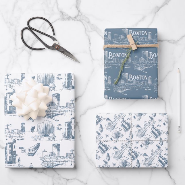 Vintage Boston Blue Gift Wrap Set (Front)