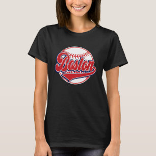 Vintage Boston Cityscape Baseball  Player and Fans T-Shirt
