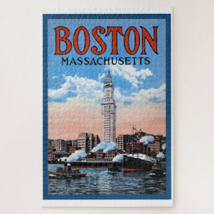 Vintage Boston Harbor Massachusetts Travel Poster Jigsaw Puzzle