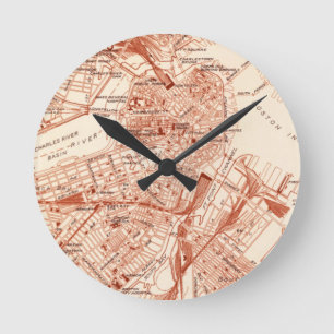 Vintage Boston Map Round Clock