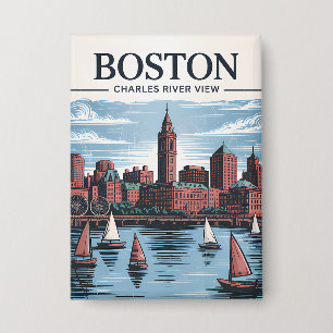 Vintage Boston Massachusetts Cityscape & Sailboats