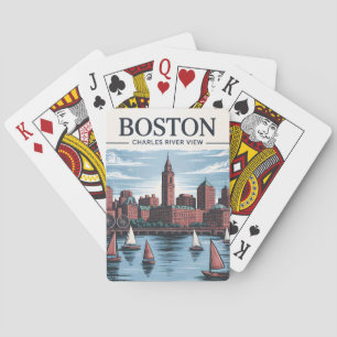 Vintage Boston Massachusetts Cityscape & Sailboats Playing Cards