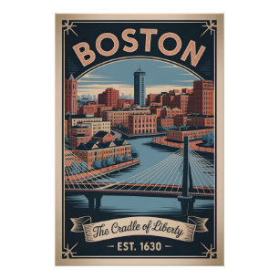 Vintage Boston Massachusetts Cradle of Liberty  Poster