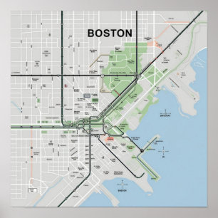 Vintage Boston Massachusetts Map, Boston Ma Us Map Poster