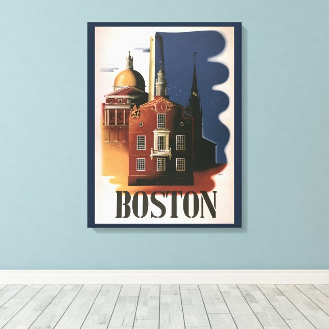 Vintage Boston, Massachusetts Paul Revere's Ride Canvas Print (Insitu(Wood Floor))