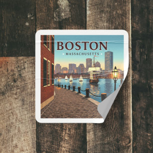 Vintage Boston Massachusetts Square Sticker