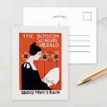 Vintage Boston Sunday Herald Postcard<br><div class="desc">The Boston Sunday herald, ladies want it Feb 24 (1890-1920) | This vintage The Boston Sunday Herald illustration from February 24, featuring artwork by Ethel Reed, presents a striking image of a woman in a black dress, elegantly posed against a backdrop of bold red poppies. The contrast between the woman's...</div>