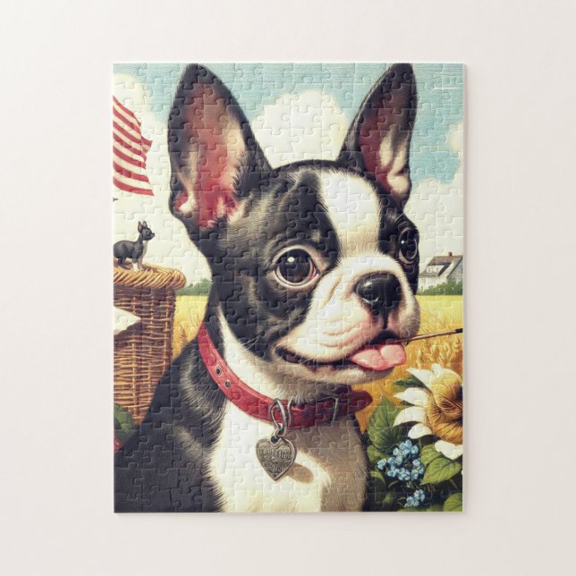 Vintage Boston Terrier Illustration Jigsaw Puzzle (Vertical)