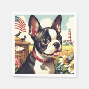 Vintage Boston Terrier Illustration Napkin