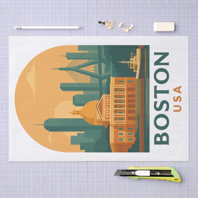 Vintage Boston Tissue Paper – Retro USA Travel  (Craft)