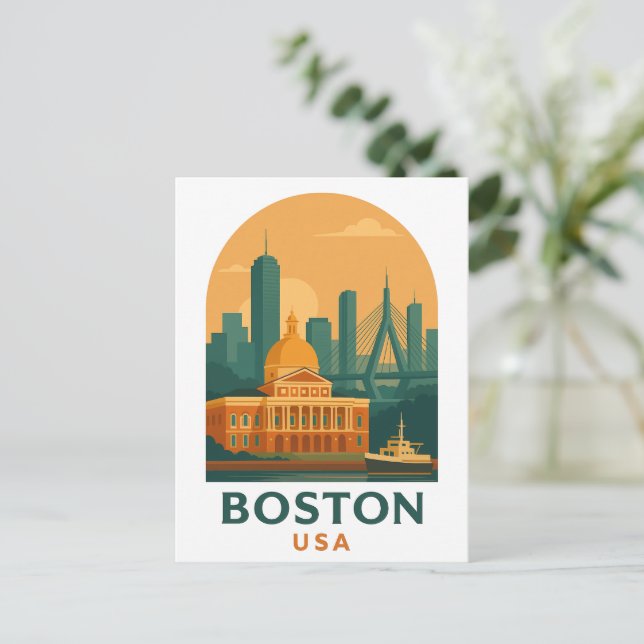 Vintage Boston USA Travel – Retro City Art Postcard (Standing Front)