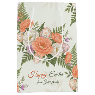 Vintage Botanical Apricot Floral Easter Medium Gift Bag