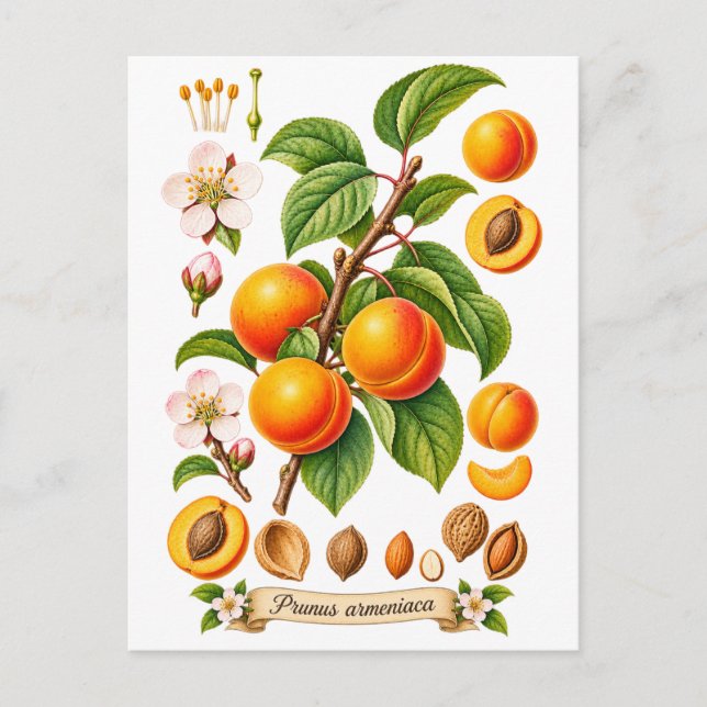 Vintage Botanical Apricot Illustration Postcard (Front)