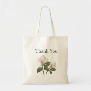 Vintage botanical art magnolia flowers thank you tote bag