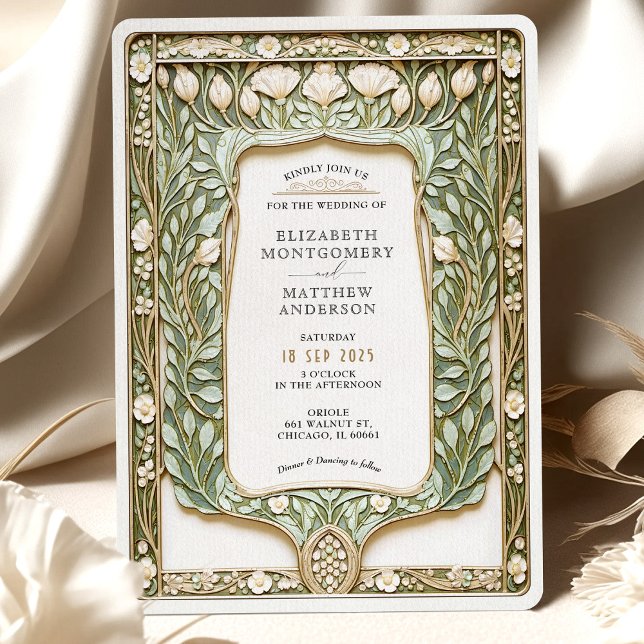Vintage Botanical Art Nouveau Wedding Invitation (Creator Uploaded)