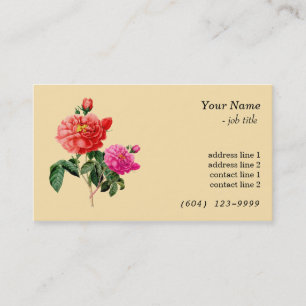 Vintage botanical art red, pink rose flowers business card