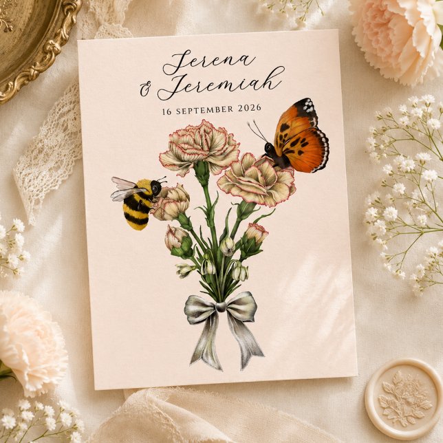 Vintage Botanical Bee & Butterfly Save the Date  Postcard (Creator Uploaded)