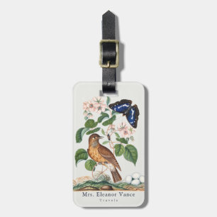 Vintage Botanical Bird Custom Personalised Travel Luggage Tag