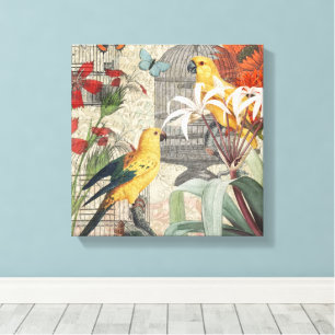 Vintage Botanical Bird Nature Antique Tropical  Canvas Print