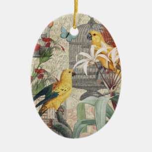 Vintage Botanical Bird Nature Antique Tropical Ceramic Tree Decoration