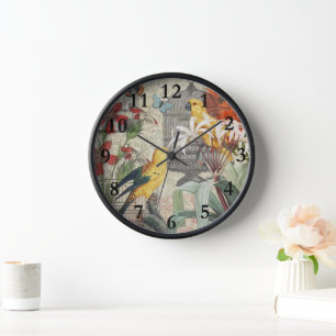 Vintage Botanical Bird Nature Antique Tropical Clock