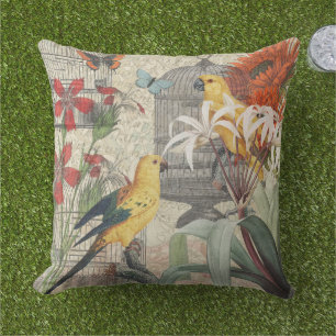 Vintage Botanical Bird Nature Antique Tropical  Cushion